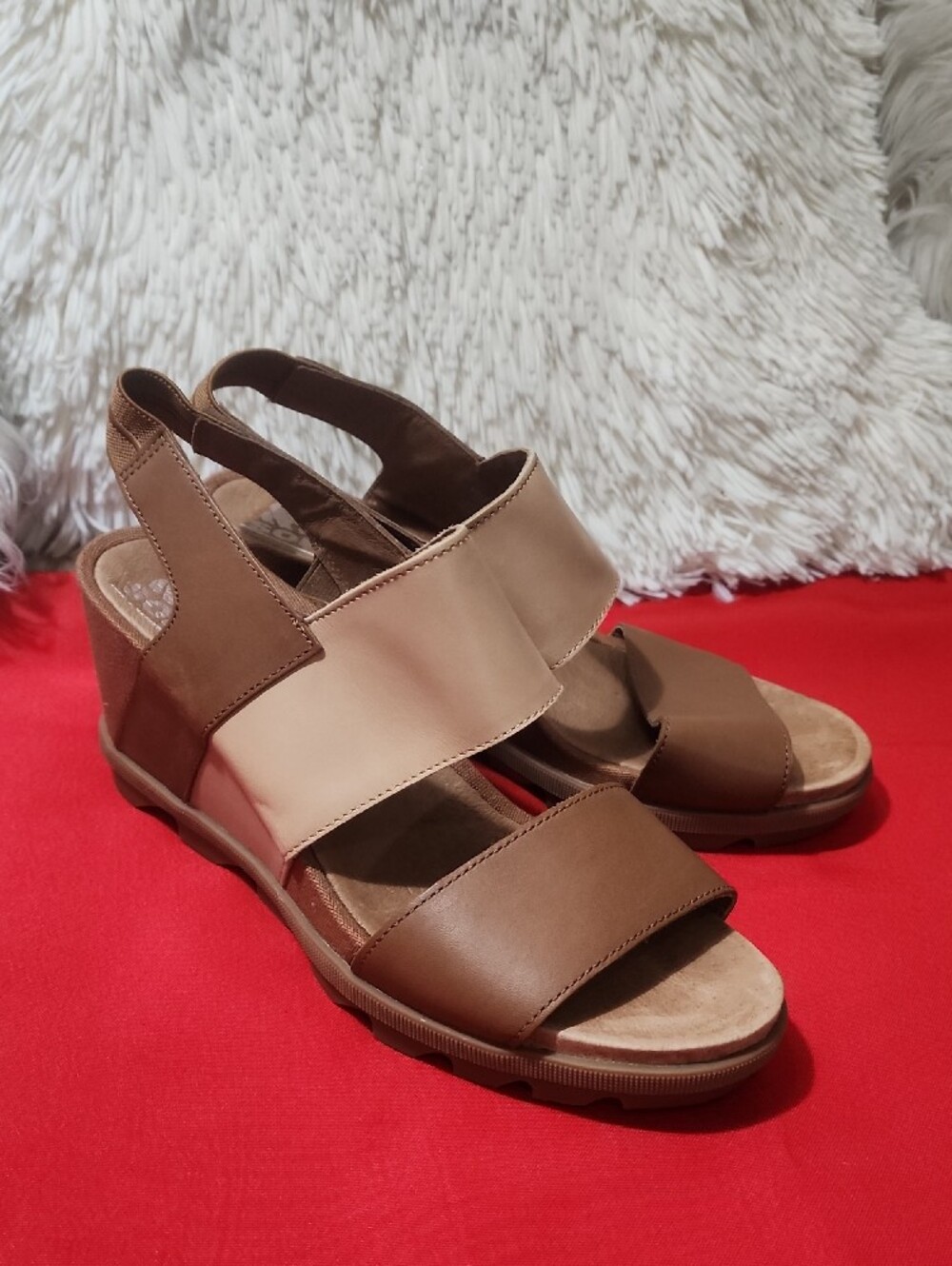 Sorel Women's Joanie II Slingback Brown & Beige Elastic Slingback Wedge Sandals - Picture 2 of 11